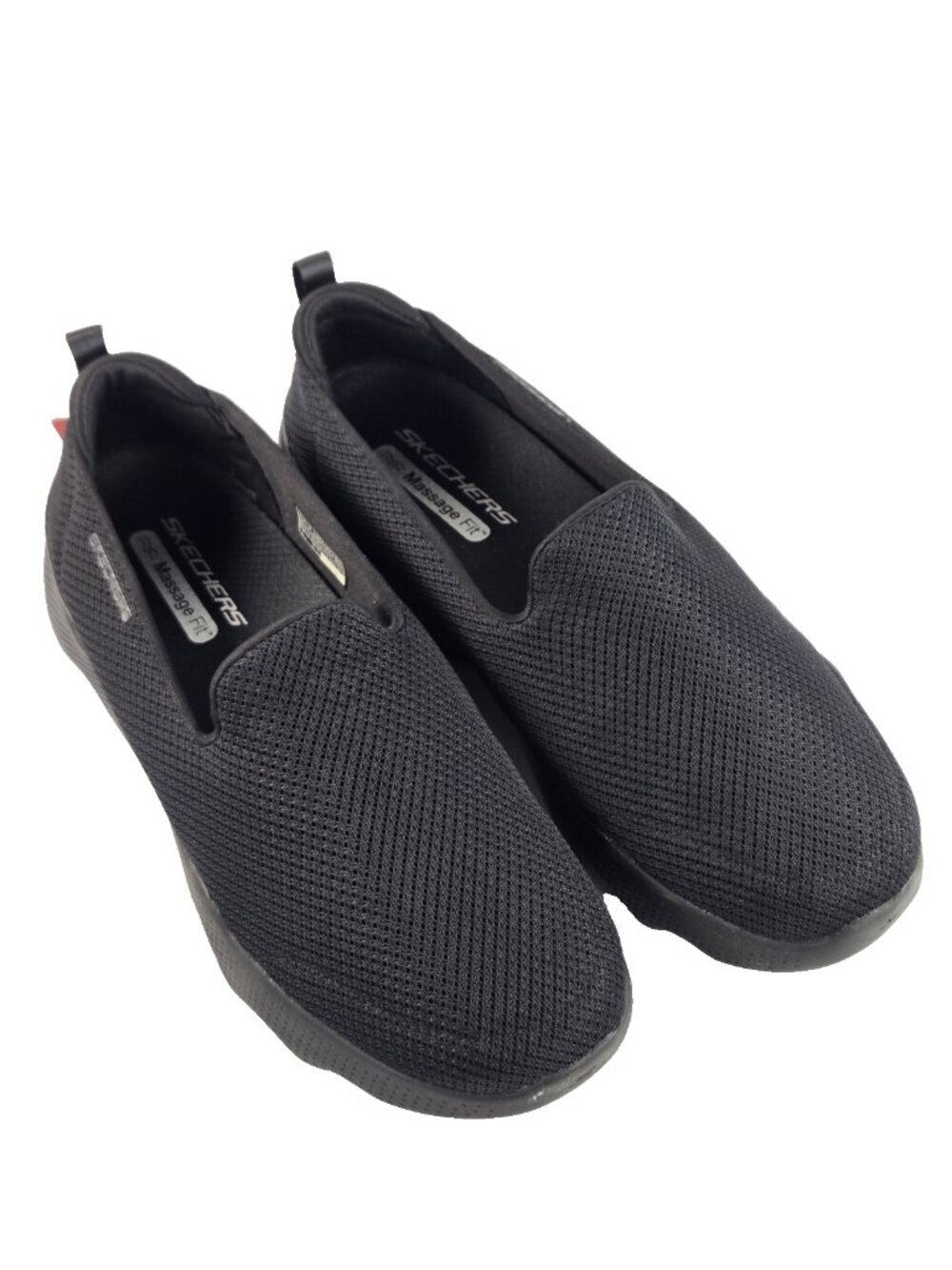 Skechers Go Walk Massage Fit Womens Walking Shoes Size 10 W Black Knit Slip-On